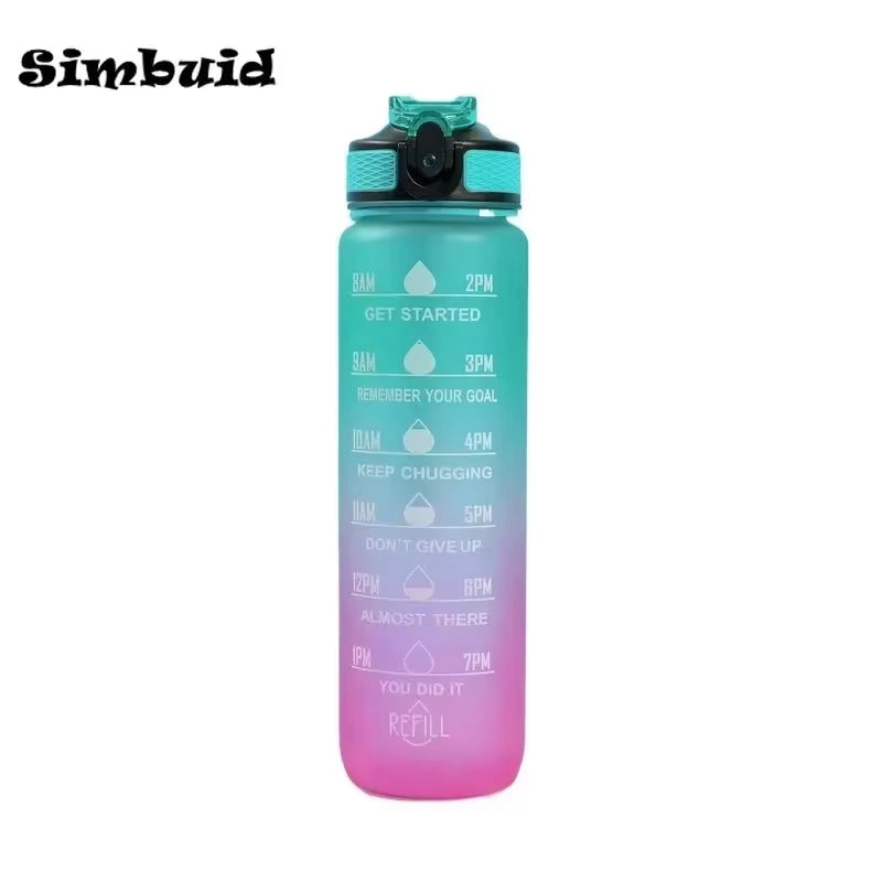 1000Ml Motivational Sports Water Bottle Straw Bottle Leakproof Gradient Time Marker Drinkware for Gym Outdoor