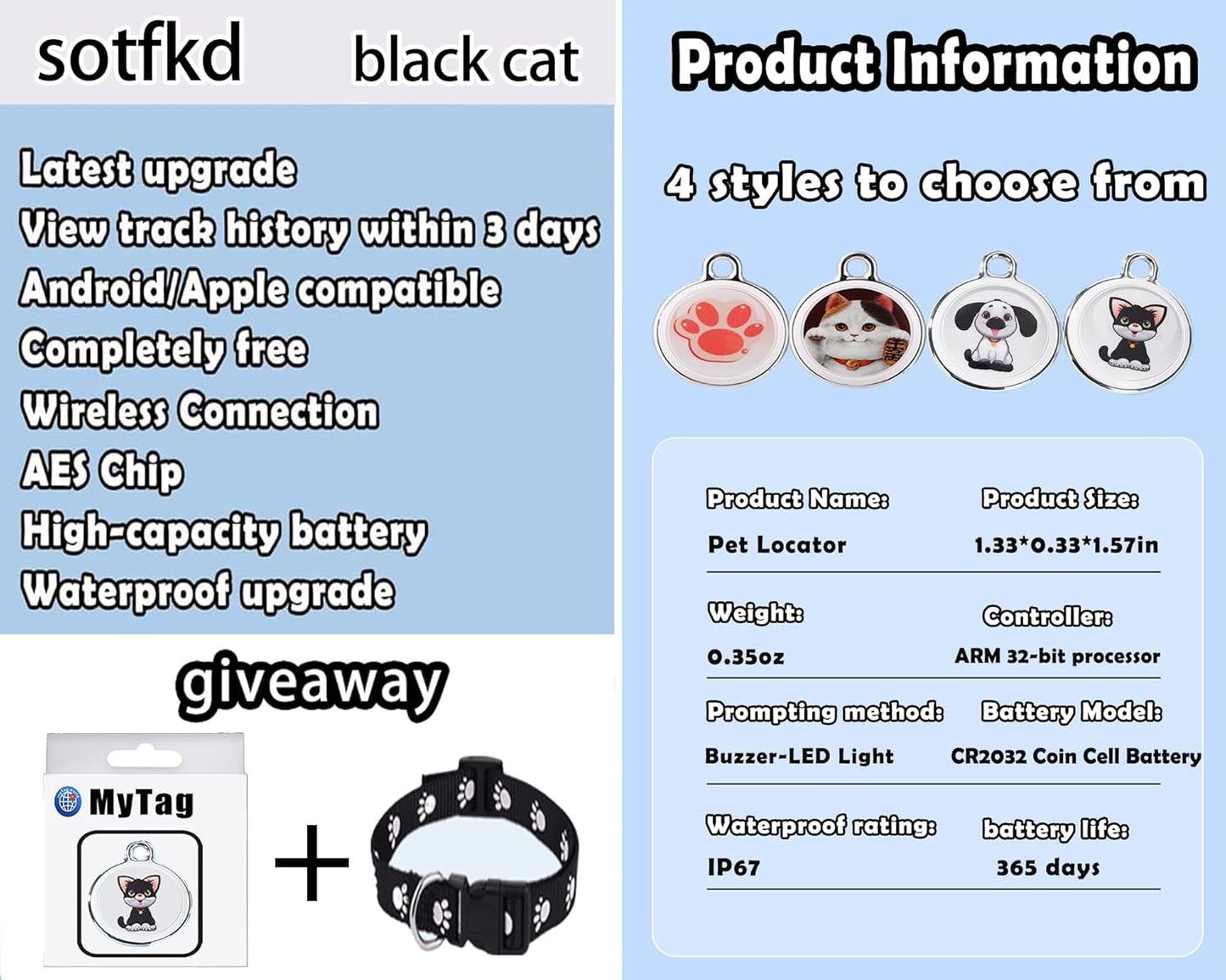 Cat Tracker Collar-Cat GPS Tracker-Cat Collar-Gps Tracker for Cats | Dual-System Tracker | Android and Ios Universal | No Monthly Fee | Waterproof | Works with Any Collar