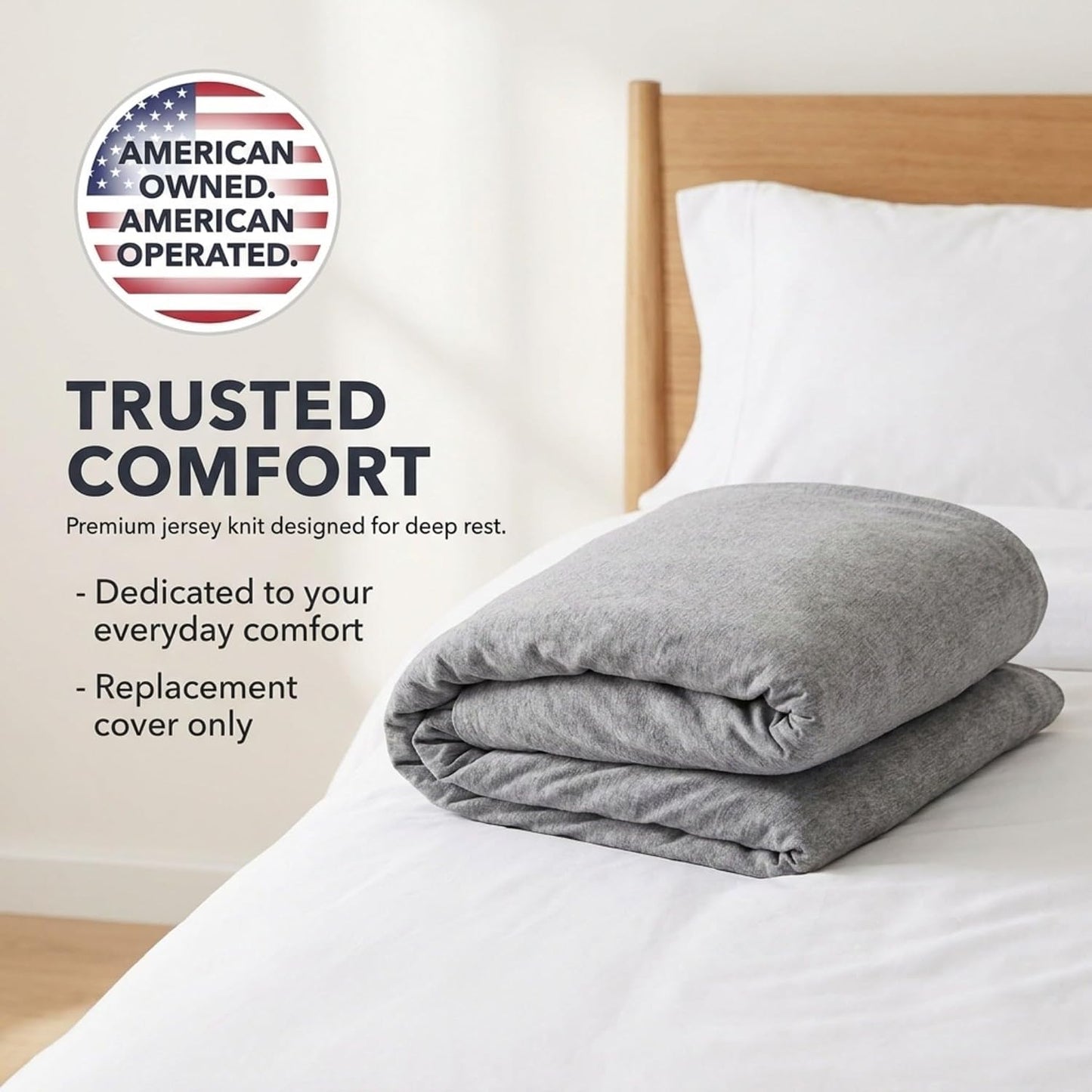 Deluxecomfort Jersey Knit Cover for U-Shaped Body Pillow - Soft Stain-Resistant Replacement Case, Machine Washable, Full, Grey