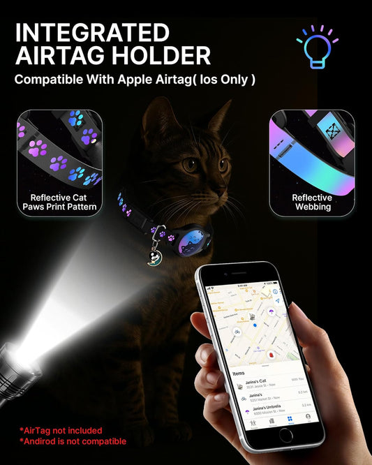 Airtag Cat Collar Breakaway, 2 Pack Cat Collar with Apple Airtag Holder | Reflective Waterproof Cat Collar with Bell, Easy Tracker with Airtag Collar, Adjustable 8-12In Lightweight & Comfortable