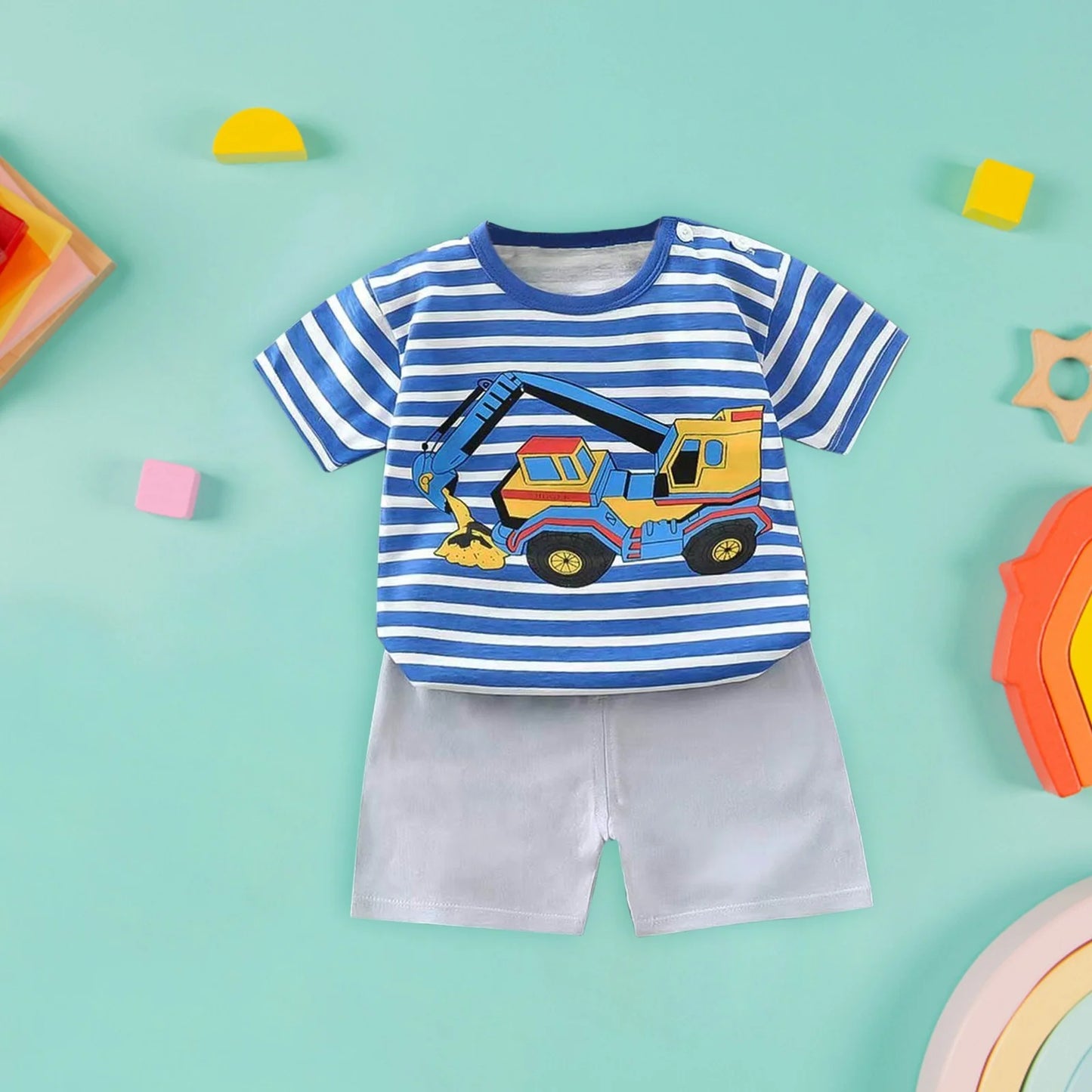 RTKFRFLM Toddler Boy Summer Shorts Set 2 Piece Baby Stripes Cartoon Car Pattern T Shirt Tops+Shorts Clothes Set Outfits,Size 3-6 Months