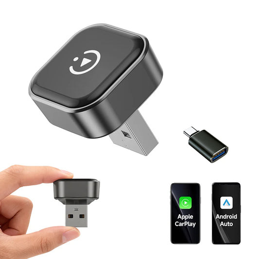 2 in 1 Wireless Carplay & Android Auto Dongle Fast Auto-Connect Compact Plug & Play for Iphone Android, USB A/USB-C No Delay