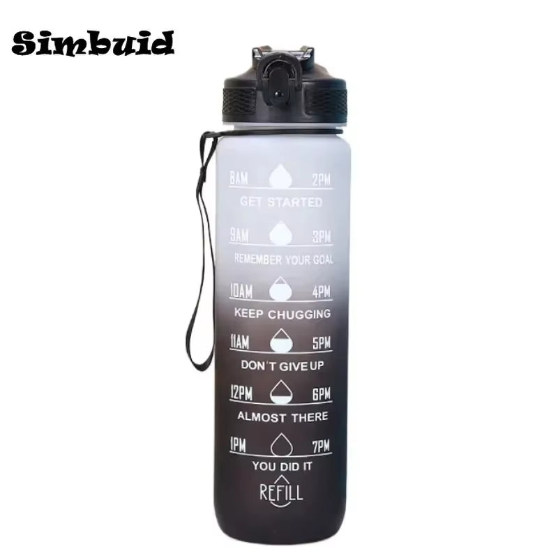 1000Ml Motivational Sports Water Bottle Straw Bottle Leakproof Gradient Time Marker Drinkware for Gym Outdoor