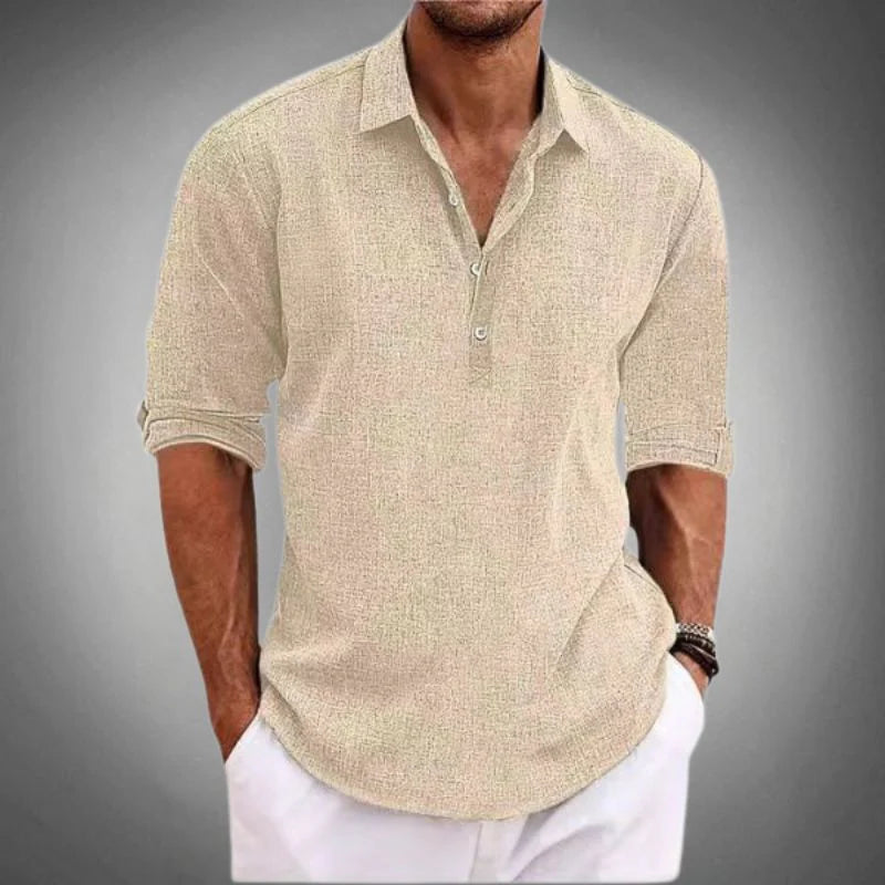 Sergio | Camiseta Polo Hombre Botones Manga Larga Escote Abierto | Verano