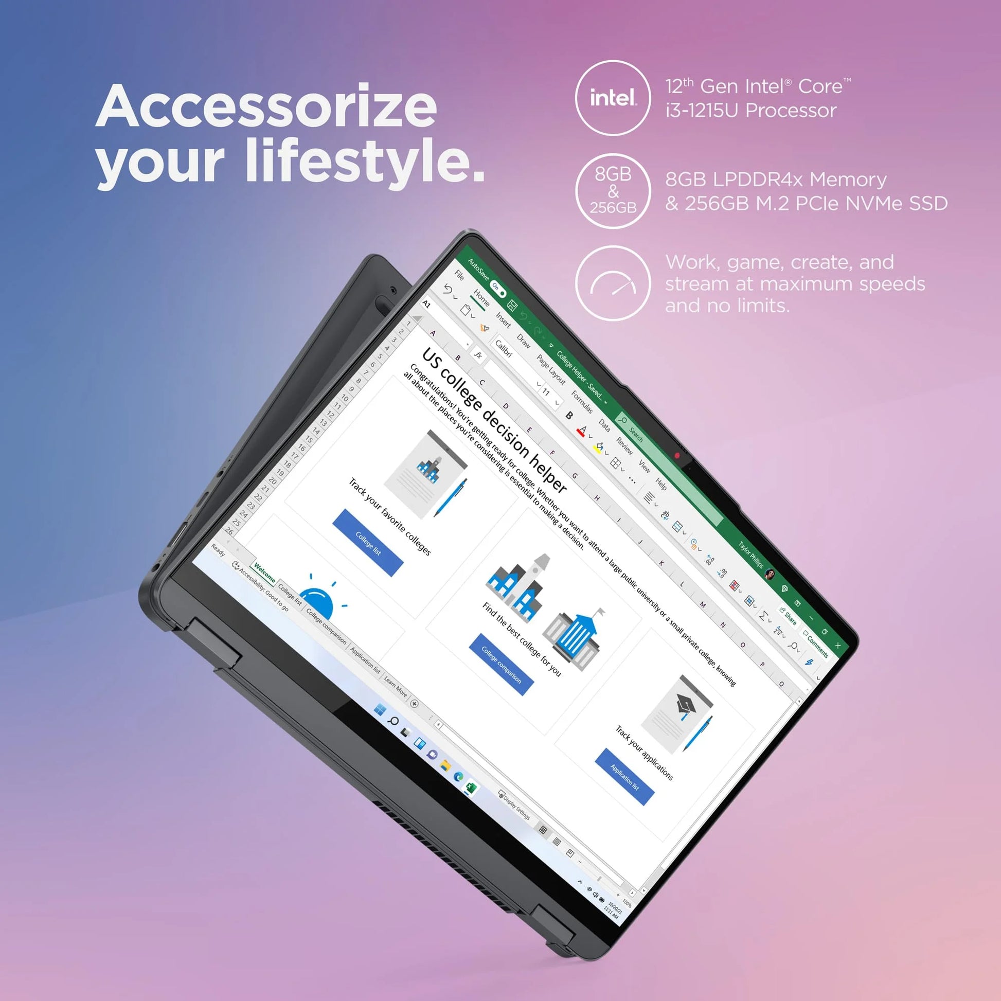 Ideapad Flex 5 14IAU7 14" WUXGA Multi-Touch, Intel Core I3-1215U, 8GB Lpddr4X, Intel UHD Graphics, 256GB SSD, Win 11 Home in S Mode, Storm Grey, 82R7003WUS