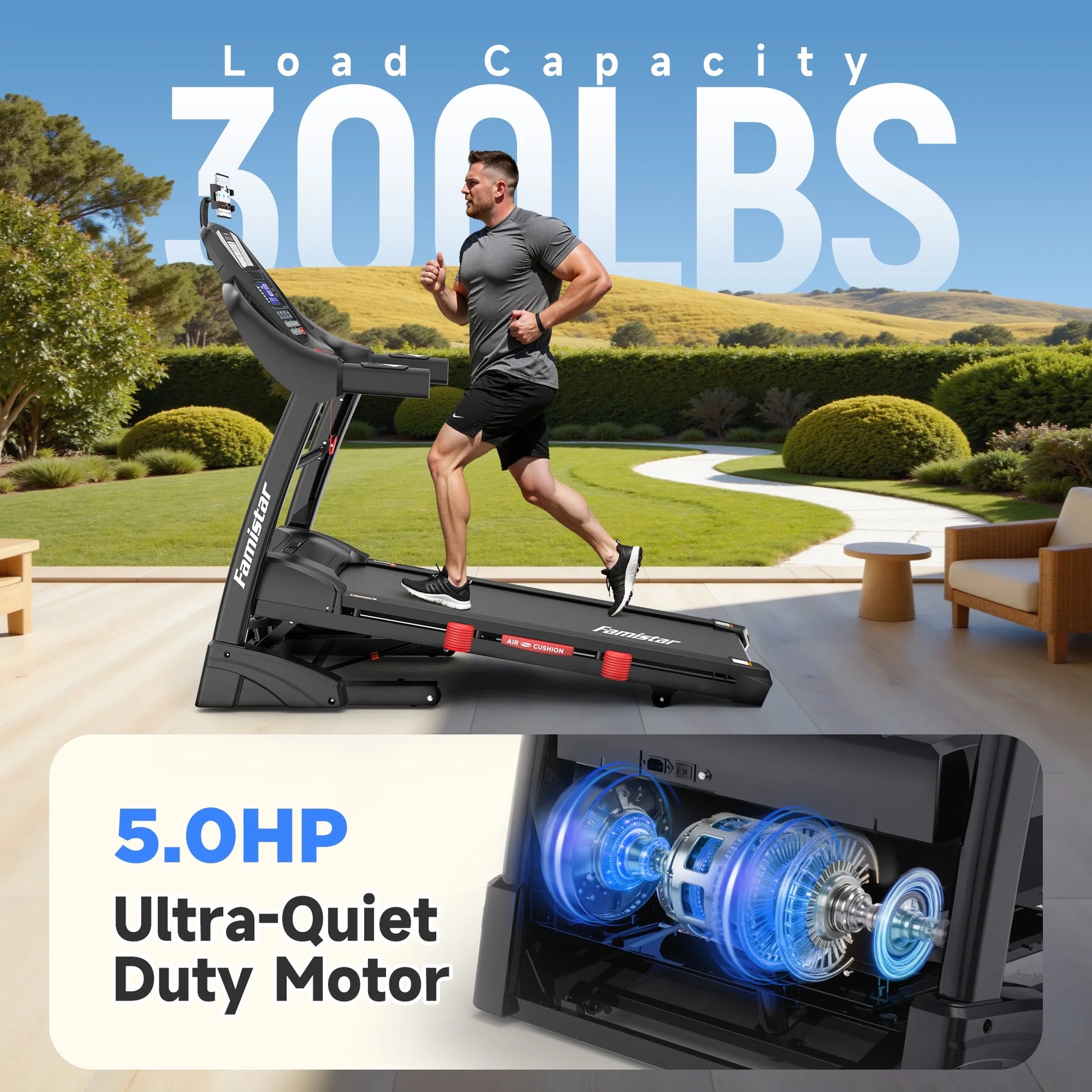 Famistar 5.0HP Folding Treadmill for Home with 20 Auto Incline, Smart APP, 300Lbs, Hifi Bluetooth Speakers, 64 Programs, 12MPH Speed, Foldable Electric Treadmill Running Machine, Knee Strap Gift