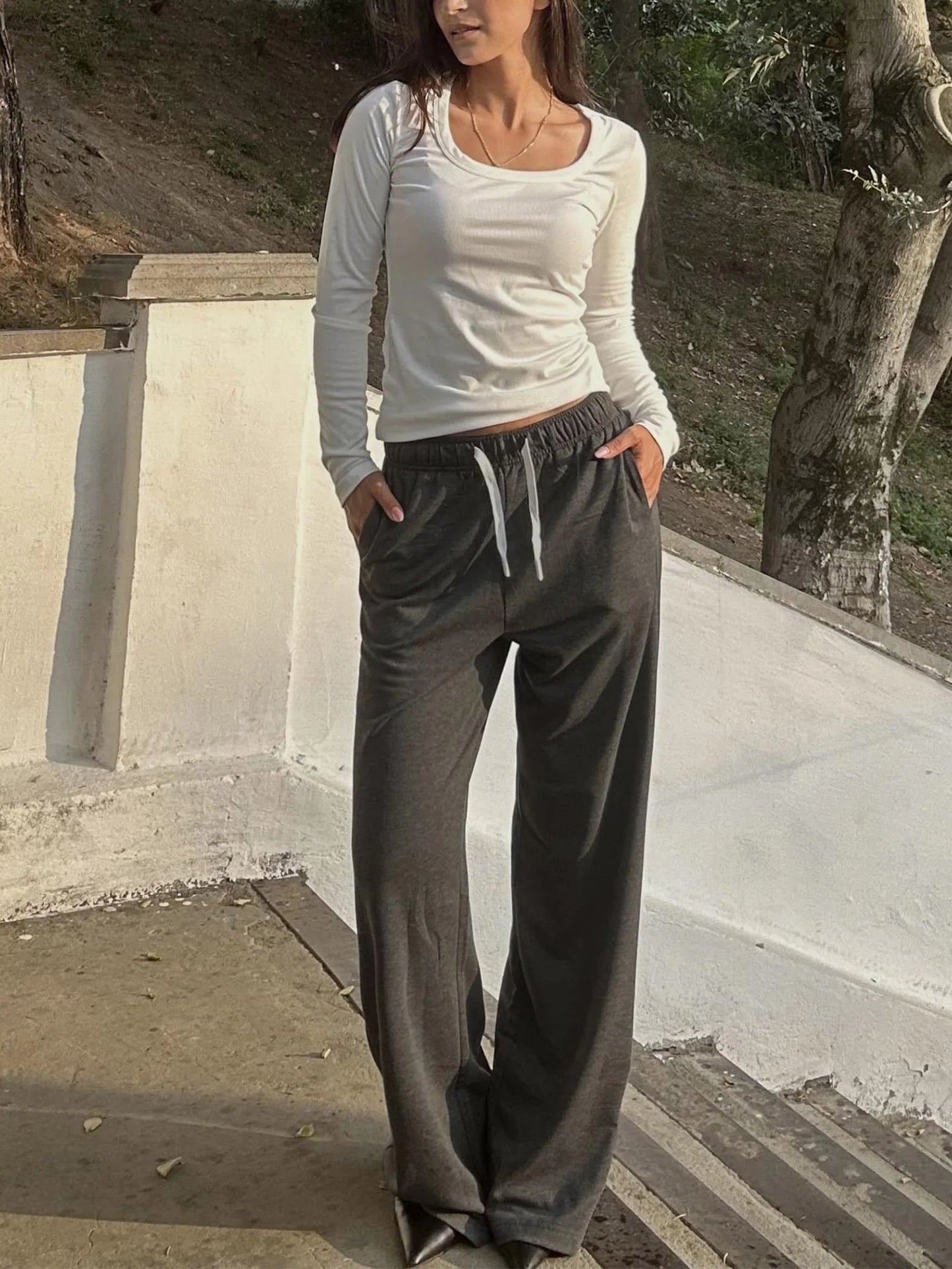 Fall Pants for Women Casual Sweatpants for Women Elastic Waistband Lounge Pants Women with Pockets Comfy Pants Winter Pants for Women Dark Grey M
