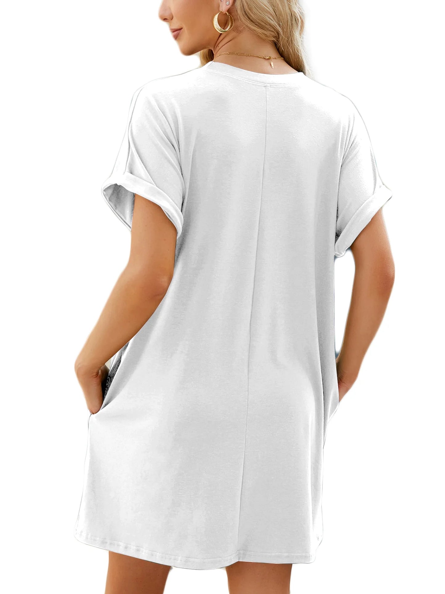Women'S Casual Summer Short Sleeve T Shirt Dress Nightgown Crew Neck Loose Basic Womens Clothes Dresses with Pockets Swing Dressy Solid Color White plus Size XXL