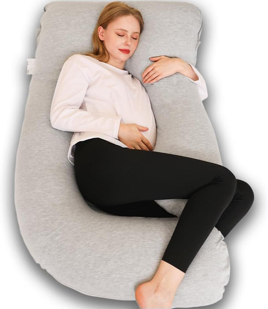 Pregnancy Pillow, J Shape Pregnancy Pillows for Sleeping, Body Pillow for Sleeping, Body Pillows for Adults, Maternity Pillow, with Jersry Removable Cover, Grey