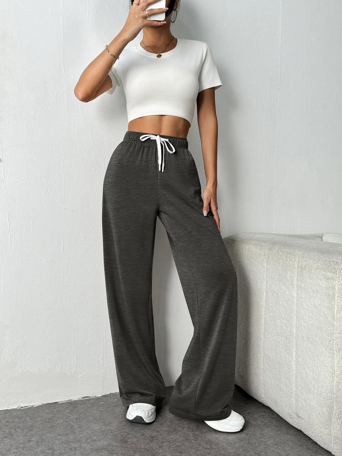 Fall Pants for Women Casual Sweatpants for Women Elastic Waistband Lounge Pants Women with Pockets Comfy Pants Winter Pants for Women Dark Grey M