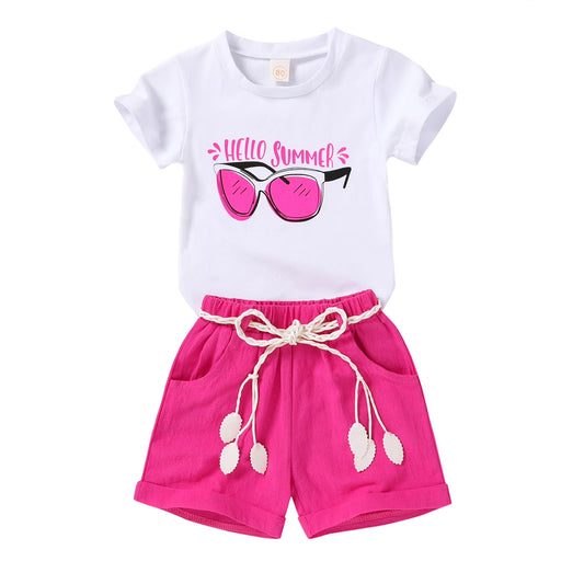 Baby Girl Summer Clothes Set Short Sleeve T-Shirt Shorts 2Pcs Outfits for 2-3T