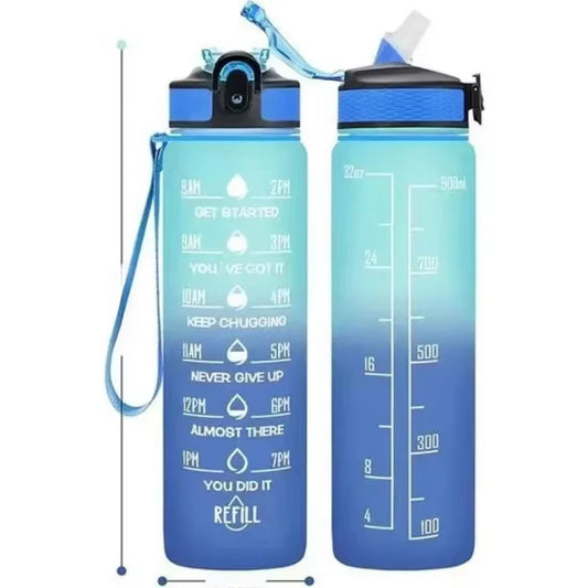 1000Ml Motivational Sports Water Bottle Straw Bottle Leakproof Gradient Time Marker Drinkware for Gym Outdoor