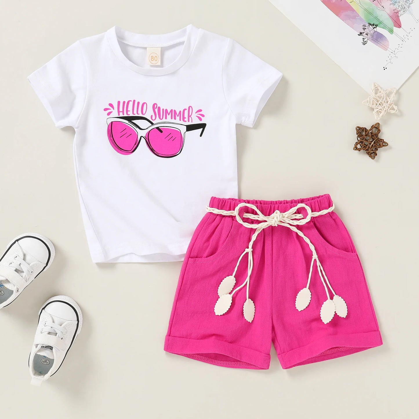 Baby Girl Summer Clothes Set Short Sleeve T-Shirt Shorts 2Pcs Outfits for 2-3T