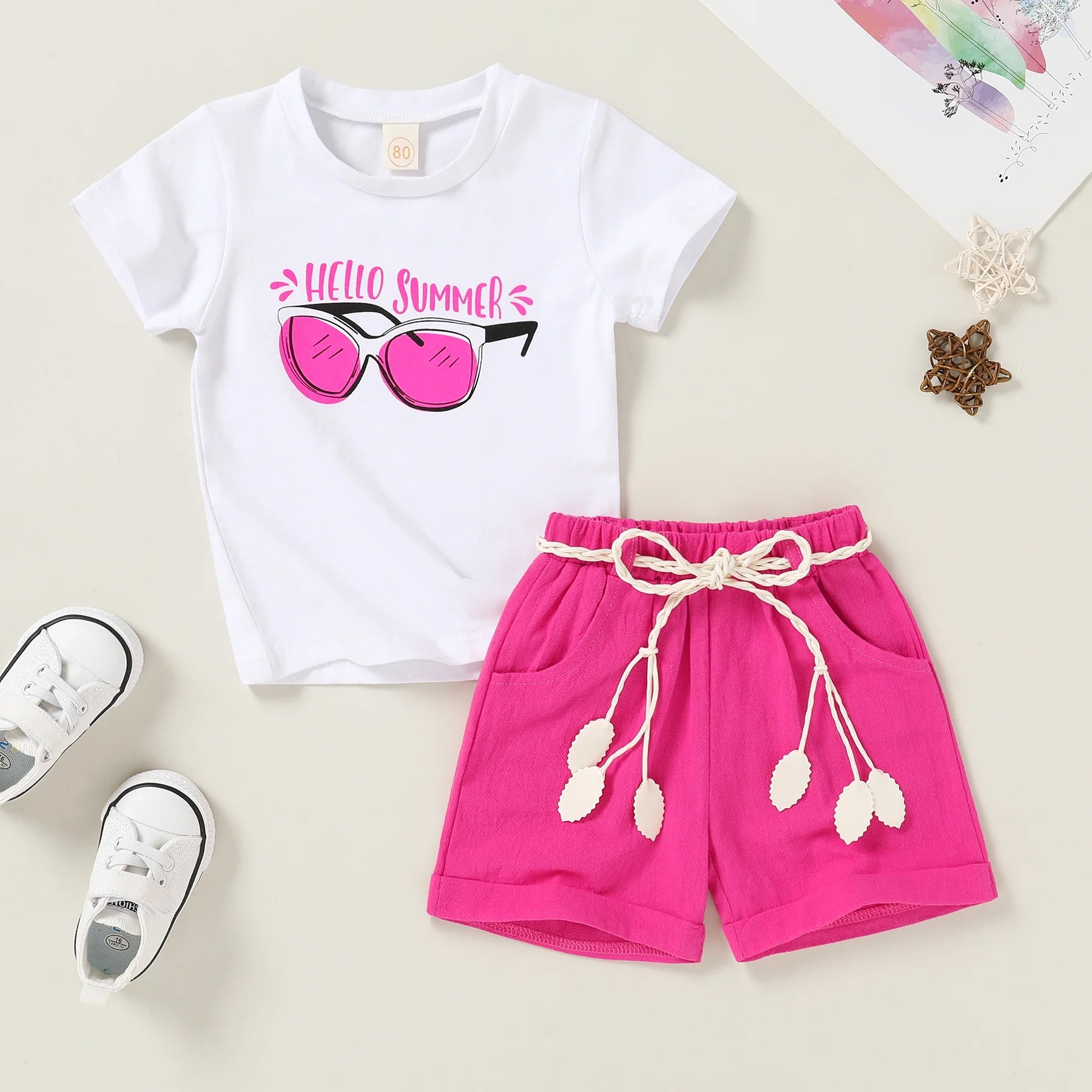 Baby Girl Summer Clothes Set Short Sleeve T-Shirt Shorts 2Pcs Outfits for 2-3T