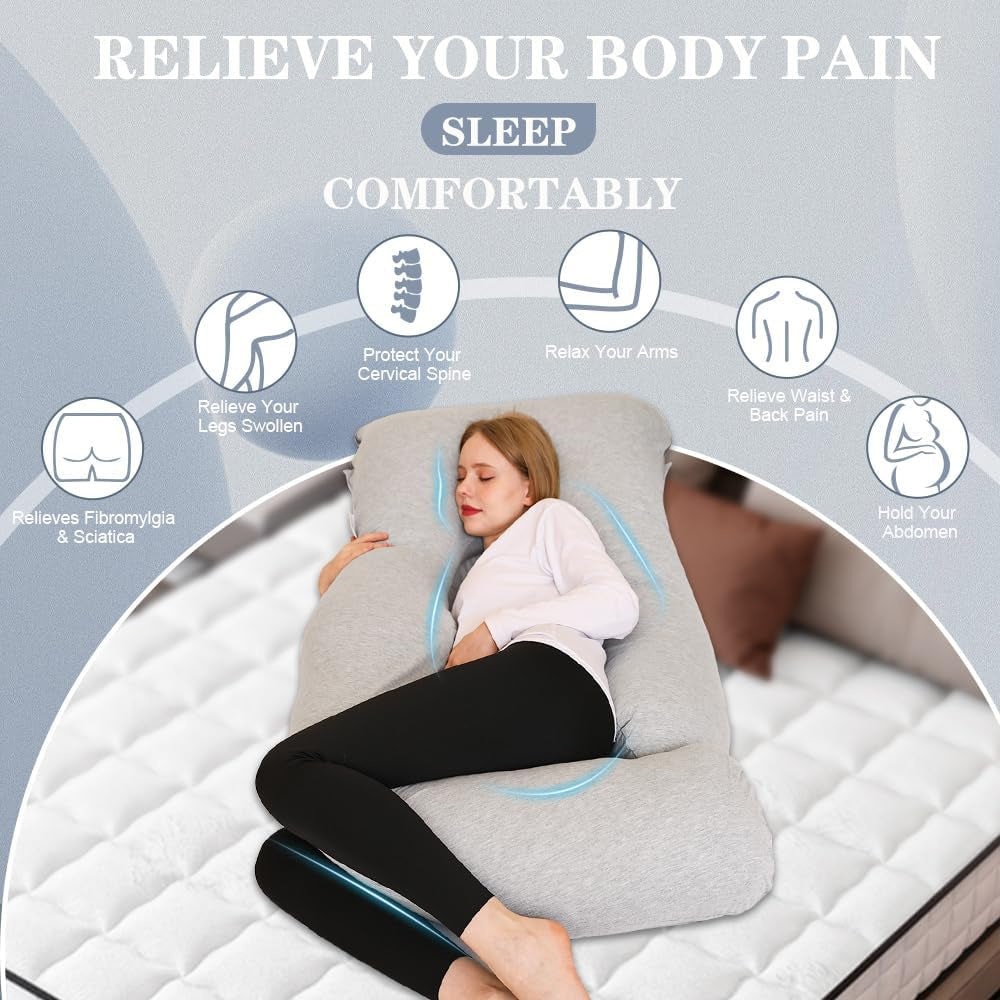 Pregnancy Pillow, J Shape Pregnancy Pillows for Sleeping, Body Pillow for Sleeping, Body Pillows for Adults, Maternity Pillow, with Jersry Removable Cover, Grey