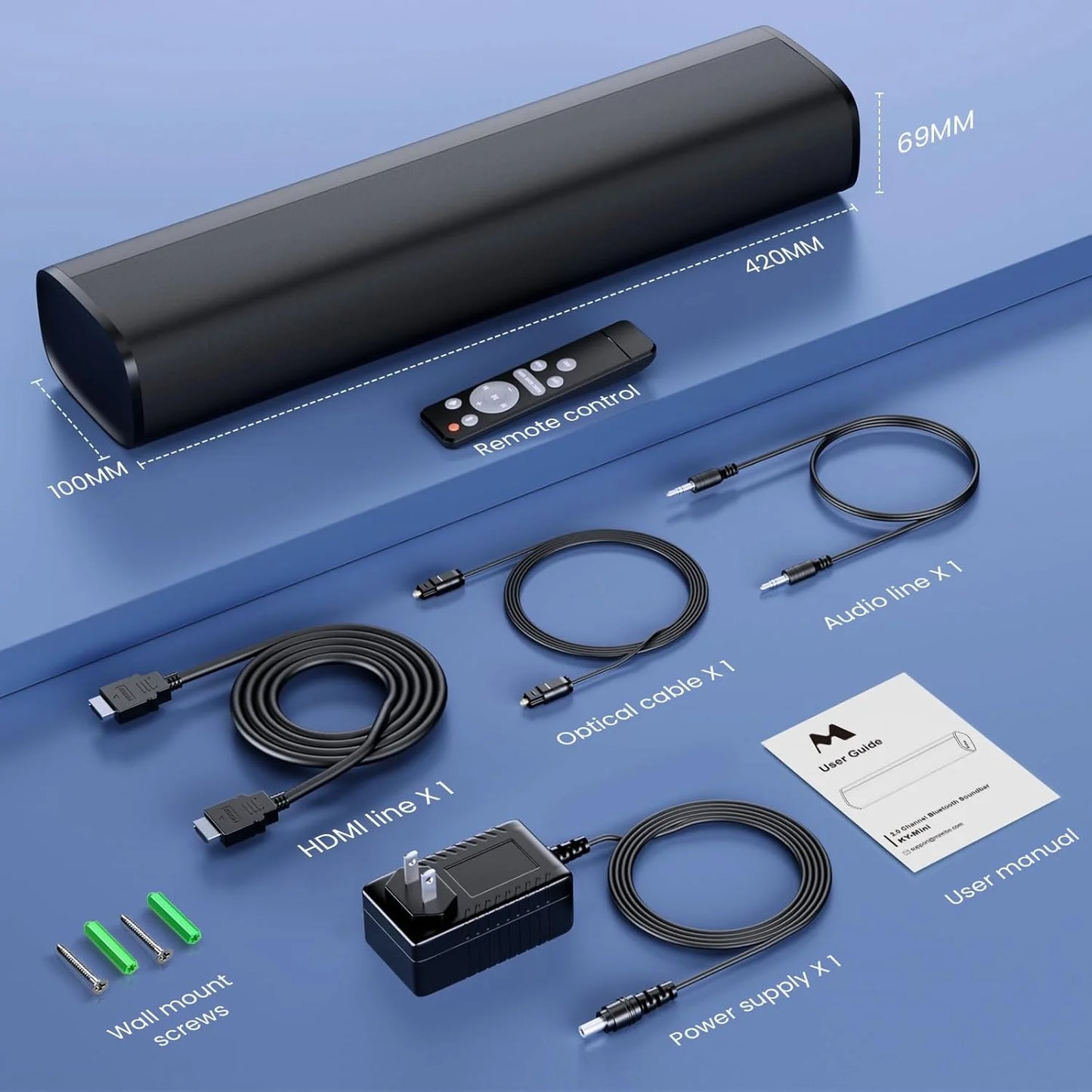 Sound Bar, Sound Bars for Smart TV Bluetooth 5.0 Soundbar 50W 17Inch Small Soundbars with Arc/Optical/Aux Connection, Soundbar Surround Sound Bars for Home Theater Audio