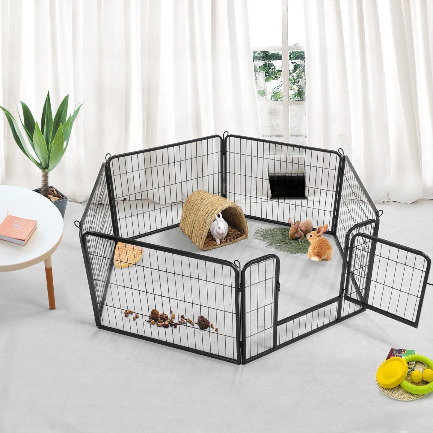 Yaheetech Wide Panel Dog Playpen, 6 Panels 24 Inch High Pet Pen with Gate, Portable Indoor Outdoor Fence for Small/Medium Breed Dogs