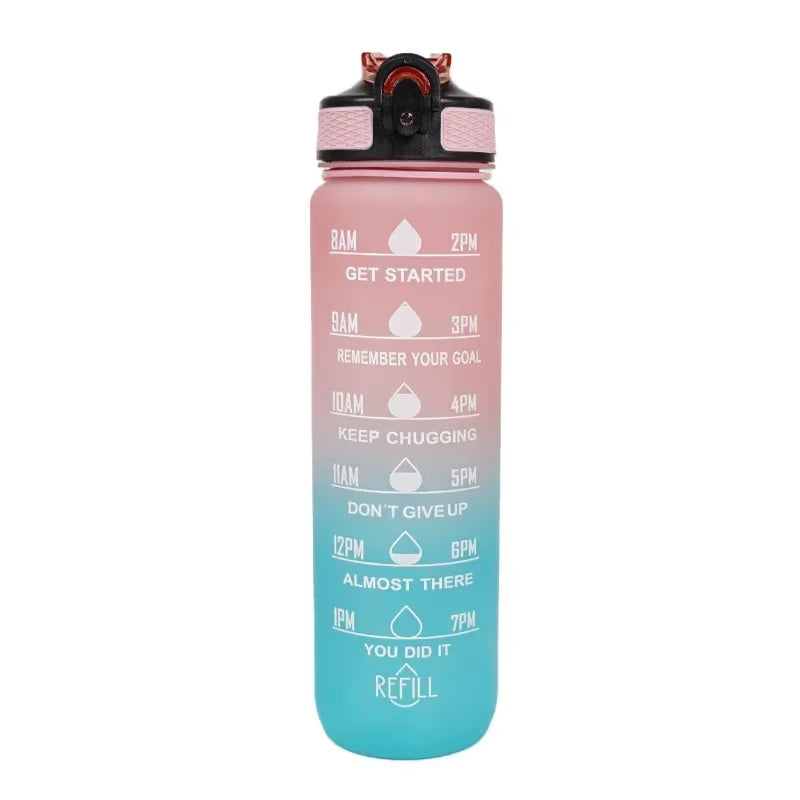 1000Ml Motivational Sports Water Bottle Straw Bottle Leakproof Gradient Time Marker Drinkware for Gym Outdoor