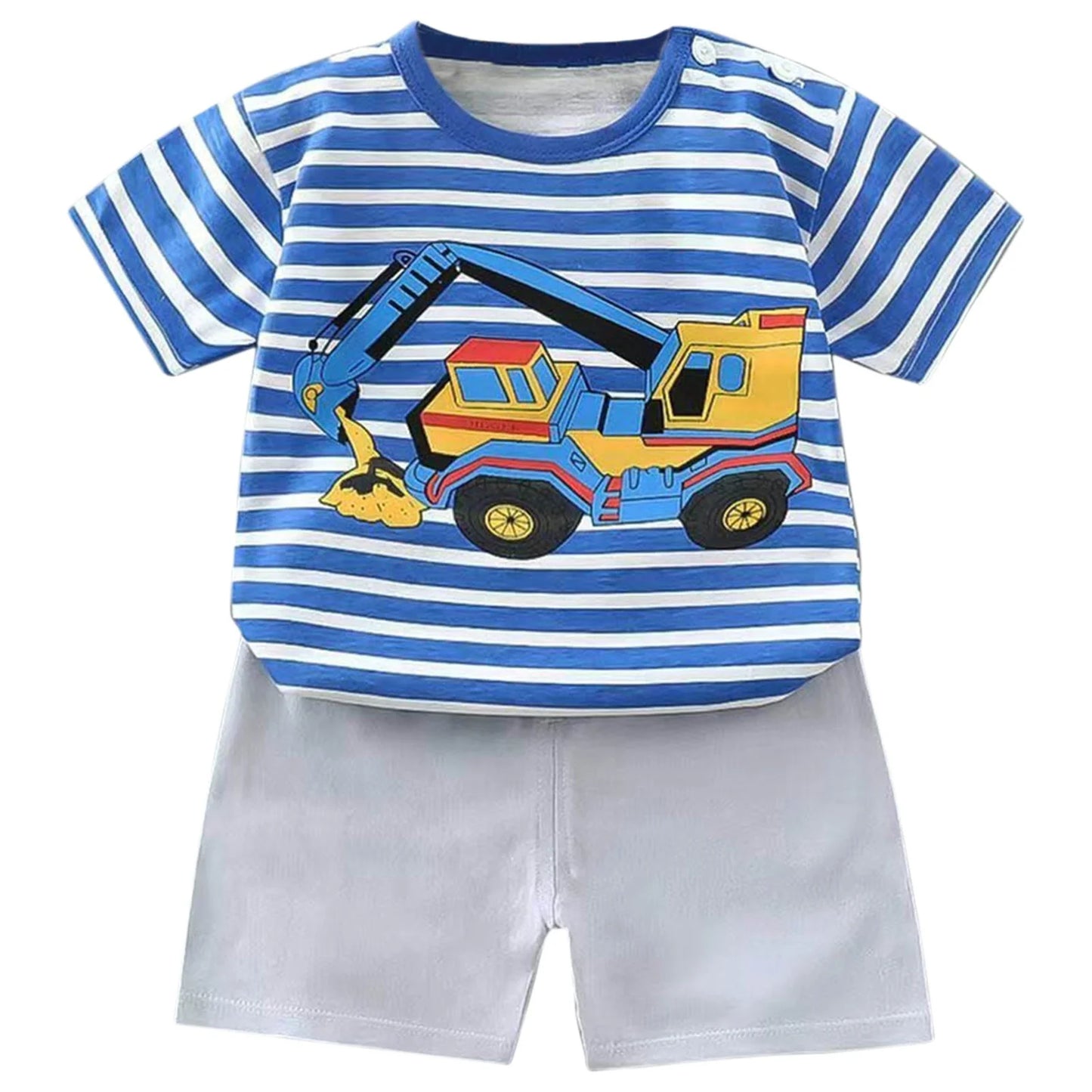 RTKFRFLM Toddler Boy Summer Shorts Set 2 Piece Baby Stripes Cartoon Car Pattern T Shirt Tops+Shorts Clothes Set Outfits,Size 3-6 Months