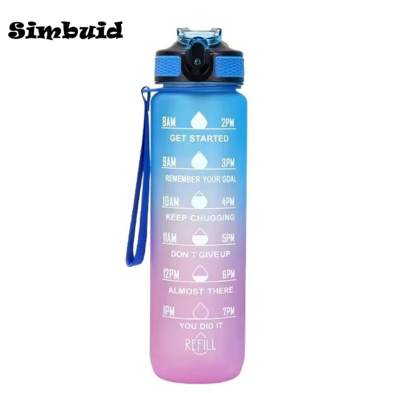 1000Ml Motivational Sports Water Bottle Straw Bottle Leakproof Gradient Time Marker Drinkware for Gym Outdoor