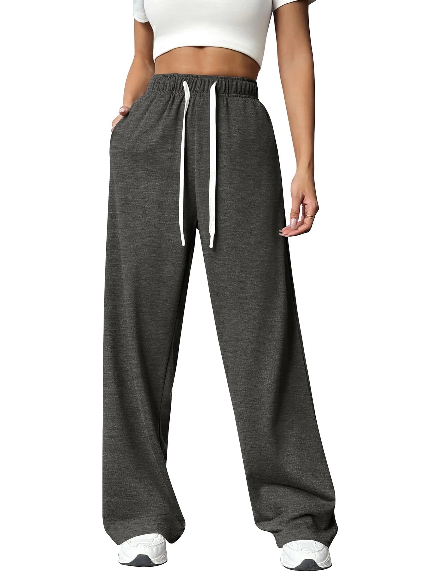 Fall Pants for Women Casual Sweatpants for Women Elastic Waistband Lounge Pants Women with Pockets Comfy Pants Winter Pants for Women Dark Grey M