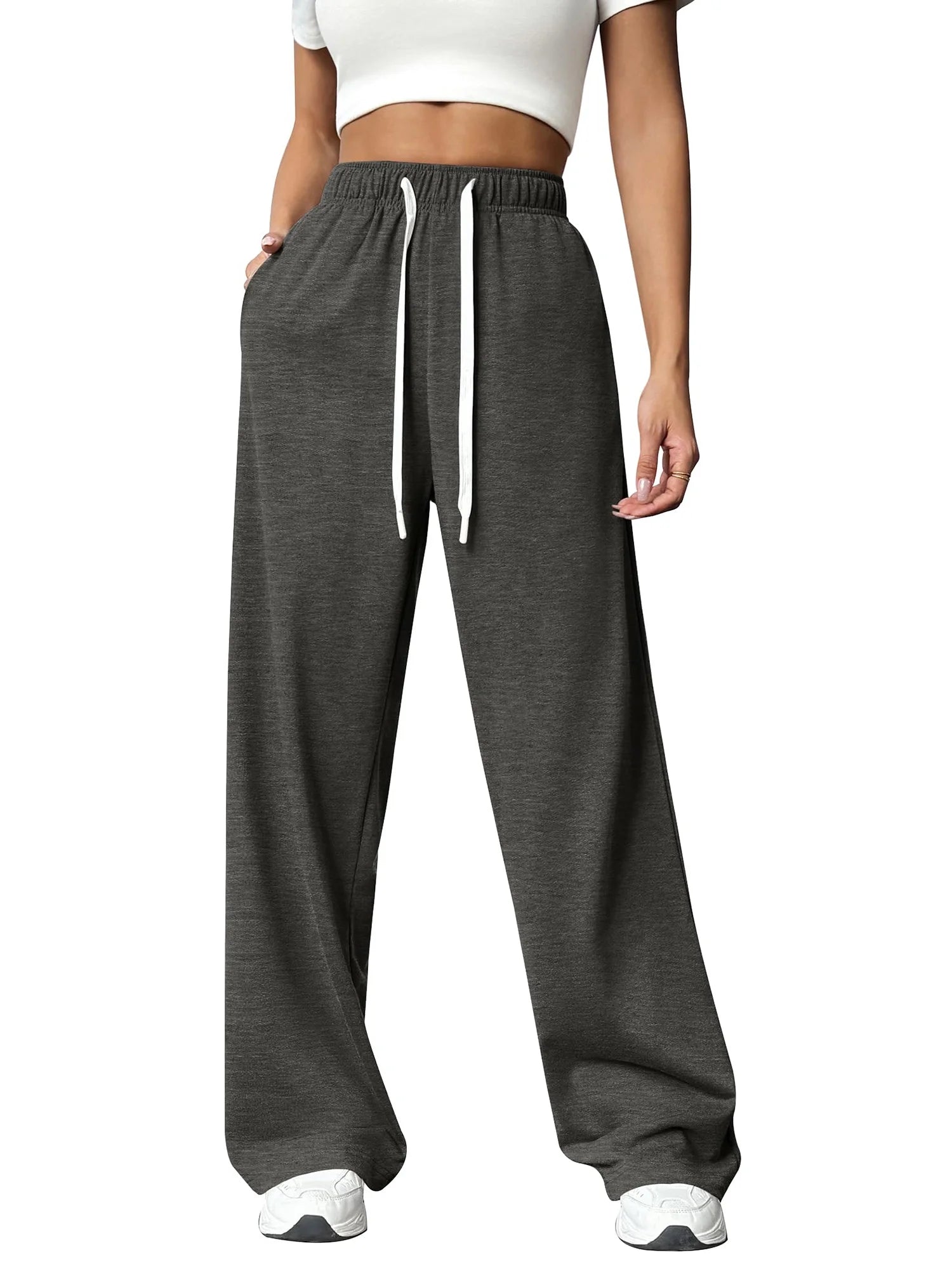 Fall Pants for Women Casual Sweatpants for Women Elastic Waistband Lounge Pants Women with Pockets Comfy Pants Winter Pants for Women Dark Grey M