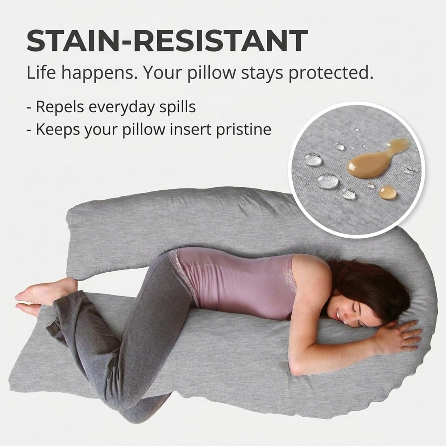 Deluxecomfort Jersey Knit Cover for U-Shaped Body Pillow - Soft Stain-Resistant Replacement Case, Machine Washable, Full, Grey