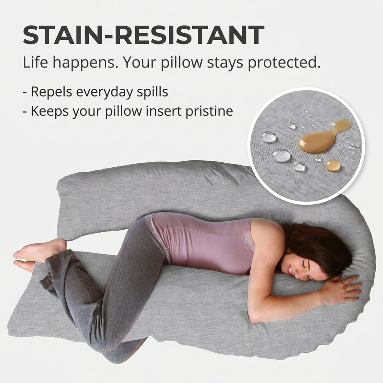 Deluxecomfort Jersey Knit Cover for U-Shaped Body Pillow - Soft Stain-Resistant Replacement Case, Machine Washable, Full, Grey