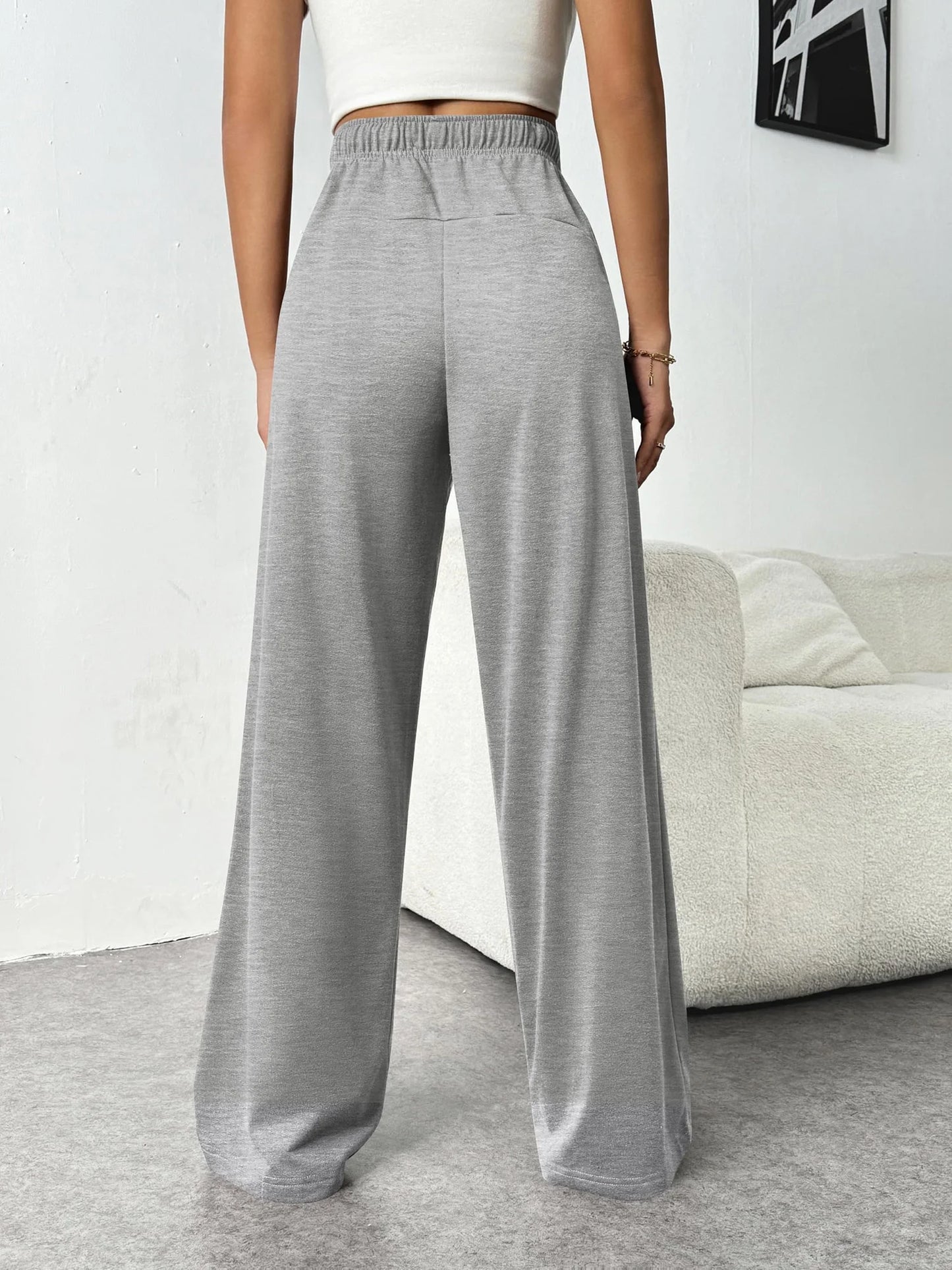Sweatpants for Women Wide Leg Pants Fall Sweatpants with Pockets Elastic Waistband Comfy Pants Women Winter Lounge Pants Light Grey L