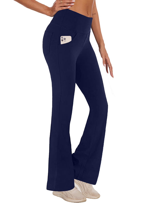 Womens Bootcut Yoga Pants Flare Legging with Pockets High Waist Lightweight Bottoms Workout Activewear Navy Blue XL