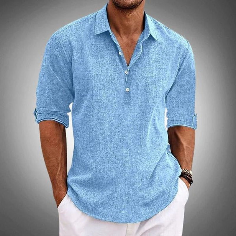 Sergio | Camiseta Polo Hombre Botones Manga Larga Escote Abierto | Verano