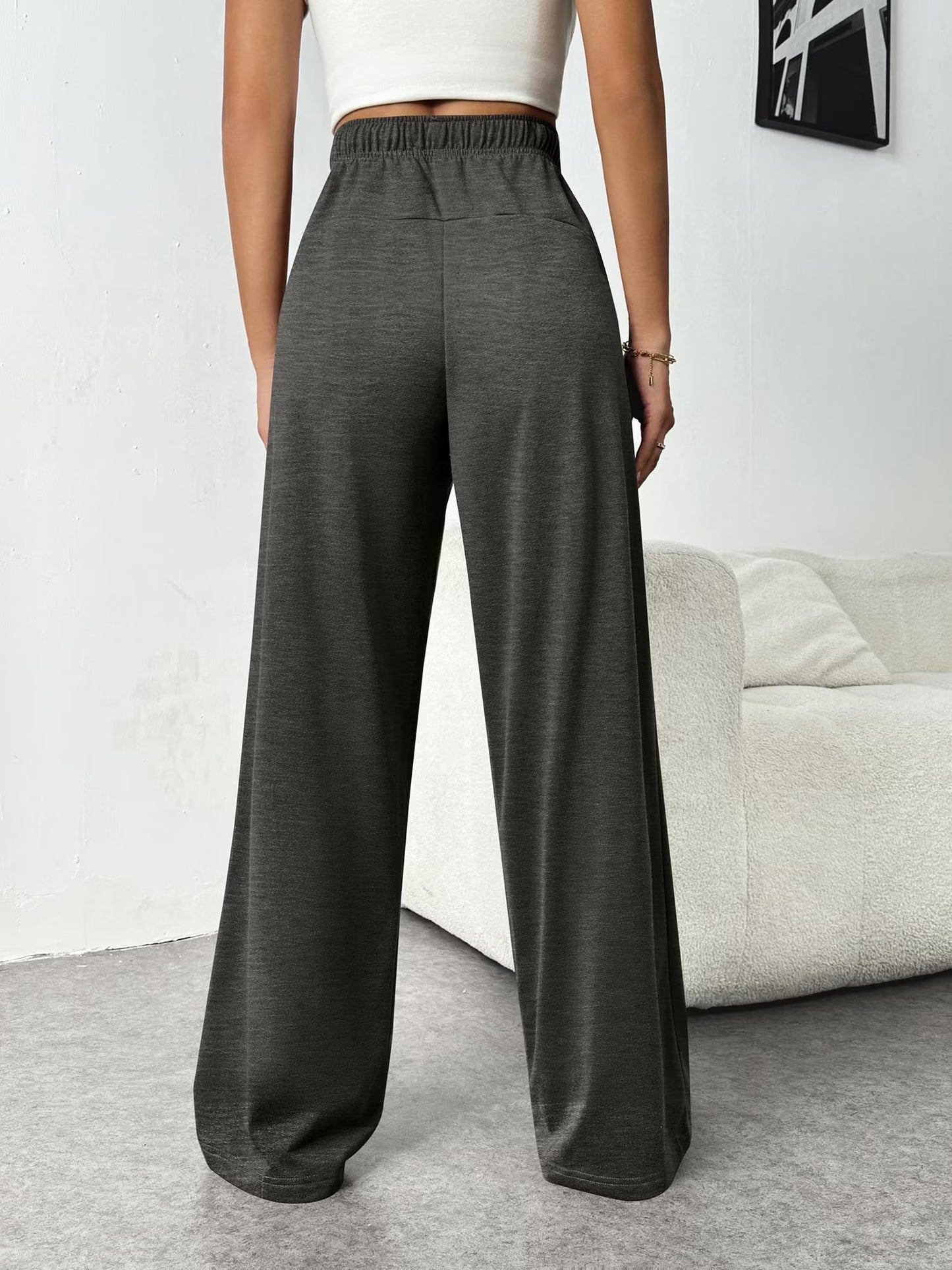 Fall Pants for Women Casual Sweatpants for Women Elastic Waistband Lounge Pants Women with Pockets Comfy Pants Winter Pants for Women Dark Grey M
