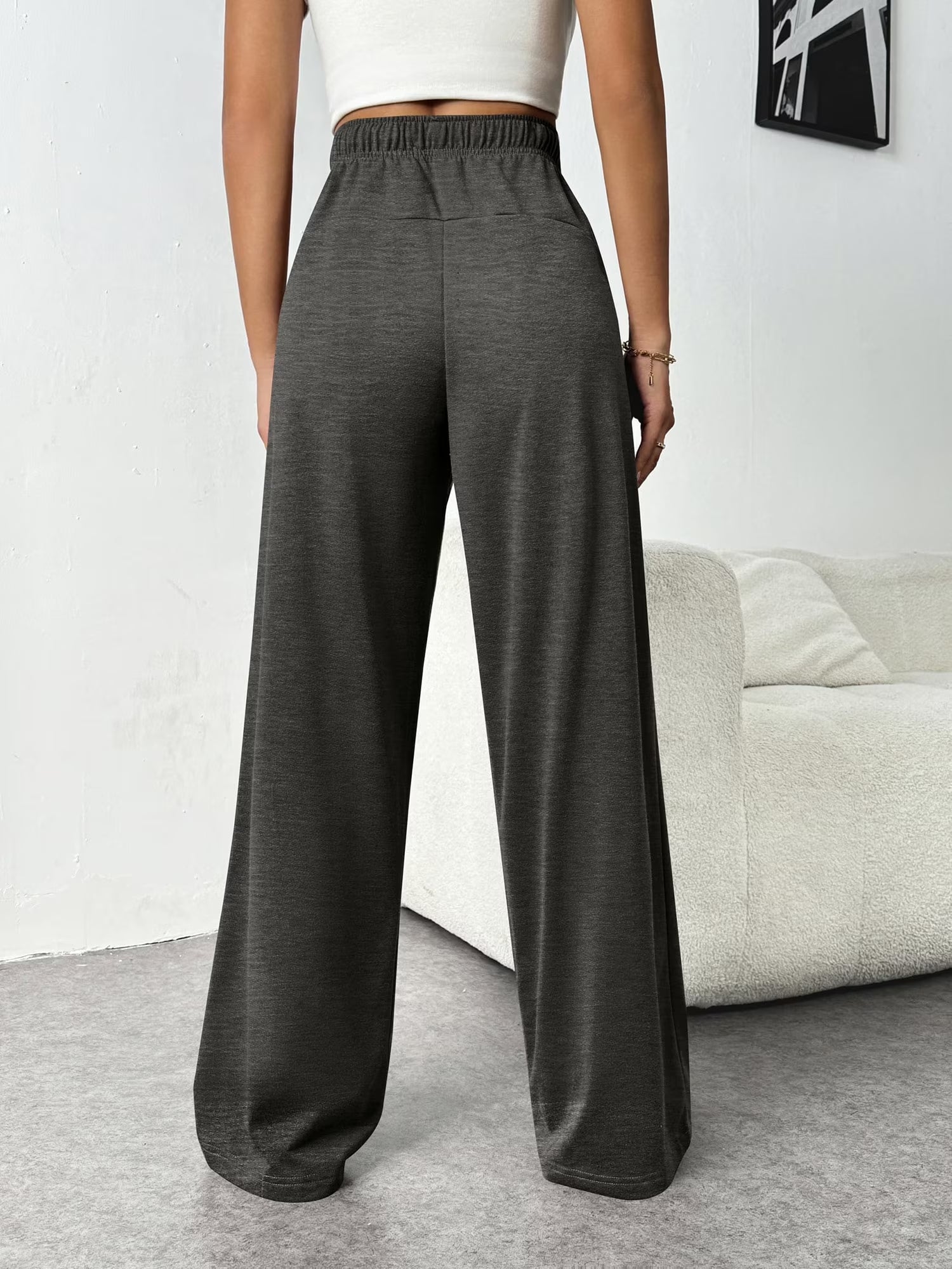 Fall Pants for Women Casual Sweatpants for Women Elastic Waistband Lounge Pants Women with Pockets Comfy Pants Winter Pants for Women Dark Grey M