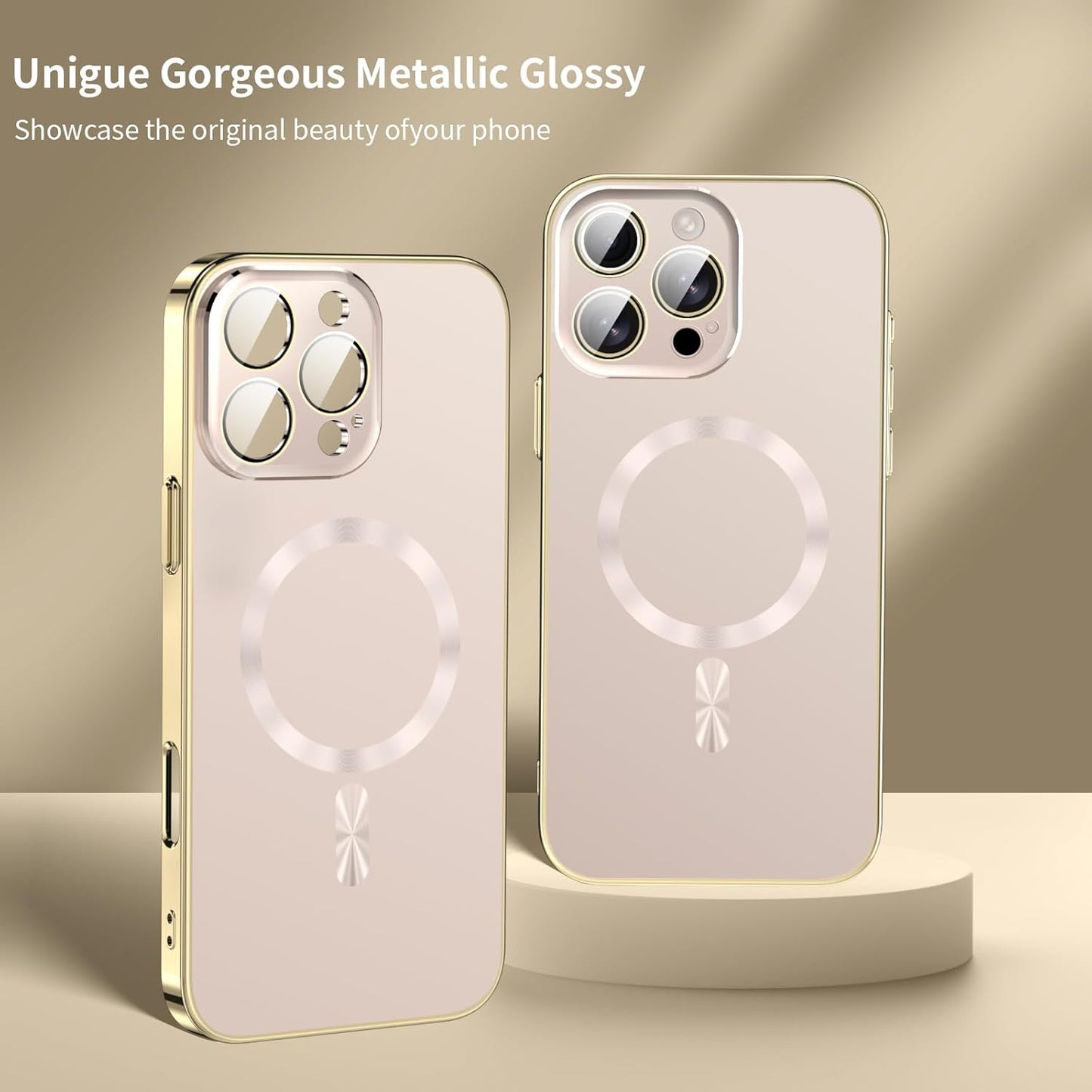 For Iphone 16 Pro Max Case Full Camera Cover,Magnetic for Iphone 16 Promax Case[Fit for Magsafe] Non-Slip Shockproof Cover for 16 Pro Max Phone Case,Gold