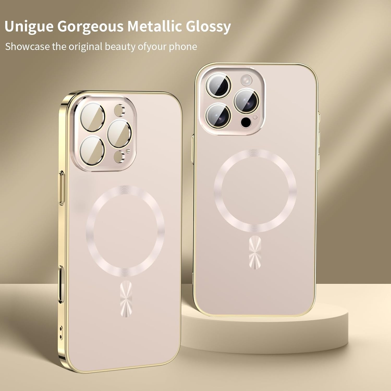 For Iphone 16 Pro Max Case Full Camera Cover,Magnetic for Iphone 16 Promax Case[Fit for Magsafe] Non-Slip Shockproof Cover for 16 Pro Max Phone Case,Gold