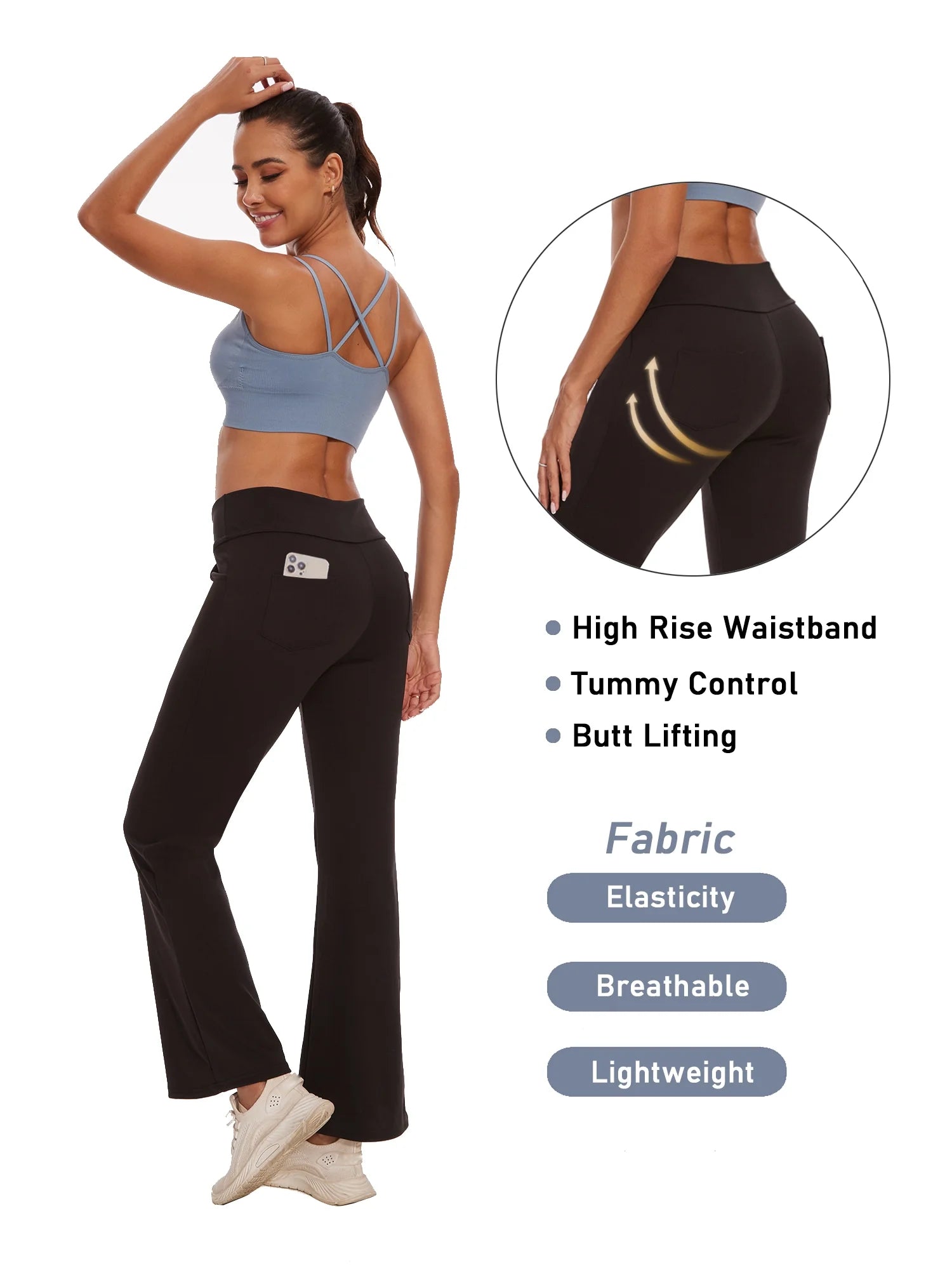 Womens Bootcut Yoga Pants Flare Legging with Pockets High Waist Lightweight Bottoms Workout Activewear Gray XL