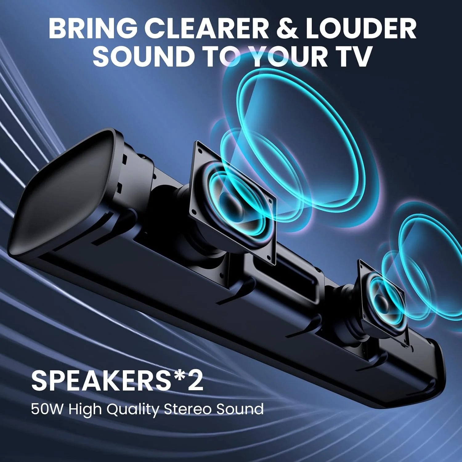 Sound Bar, Sound Bars for Smart TV Bluetooth 5.0 Soundbar 50W 17Inch Small Soundbars with Arc/Optical/Aux Connection, Soundbar Surround Sound Bars for Home Theater Audio