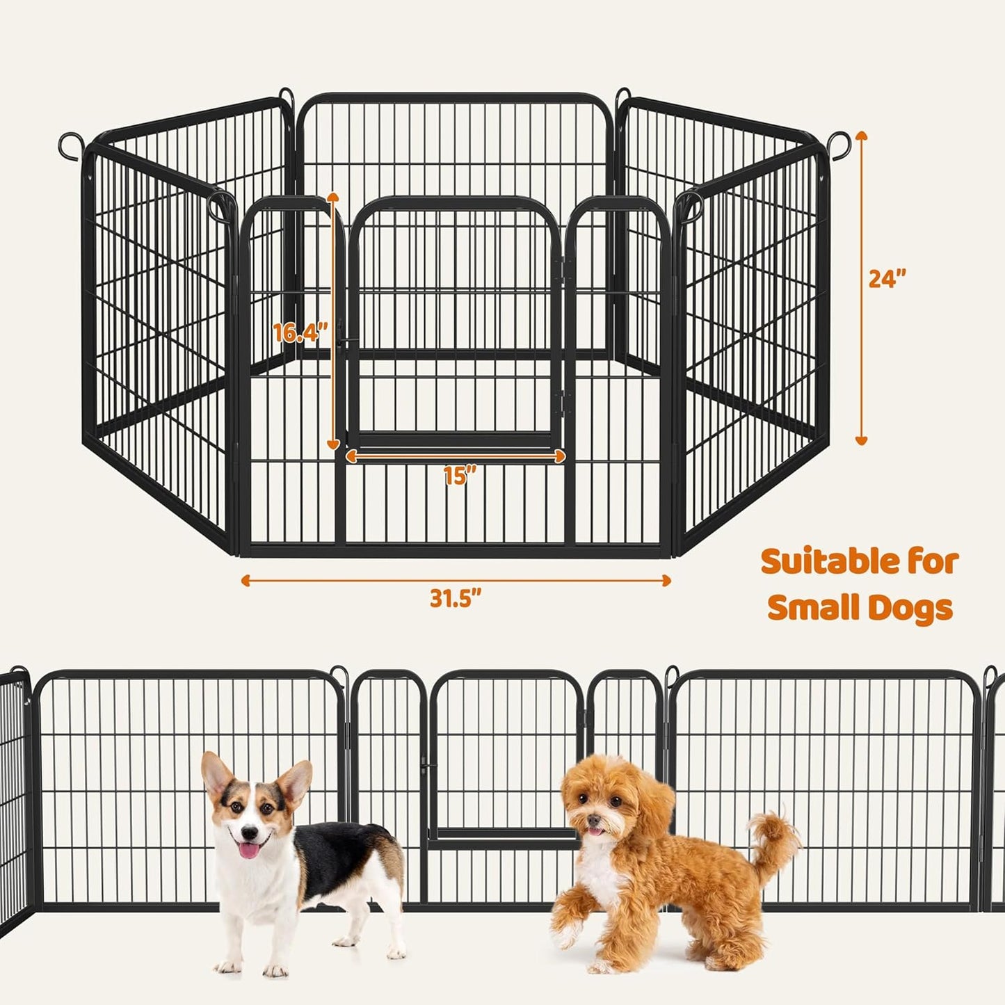 Yaheetech Wide Panel Dog Playpen, 6 Panels 24 Inch High Pet Pen with Gate, Portable Indoor Outdoor Fence for Small/Medium Breed Dogs
