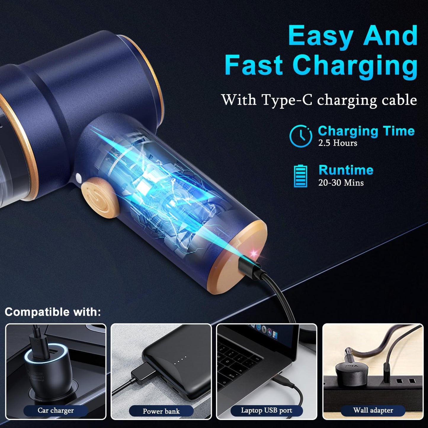 Handheld Car Vacuum Cleaner, 9000Pa Vacuum Cleaner and Air Duster, 120W High Power Hand Held Vacuum with LED Light and Multi-Nozzles for Car, Home, Office, Pet