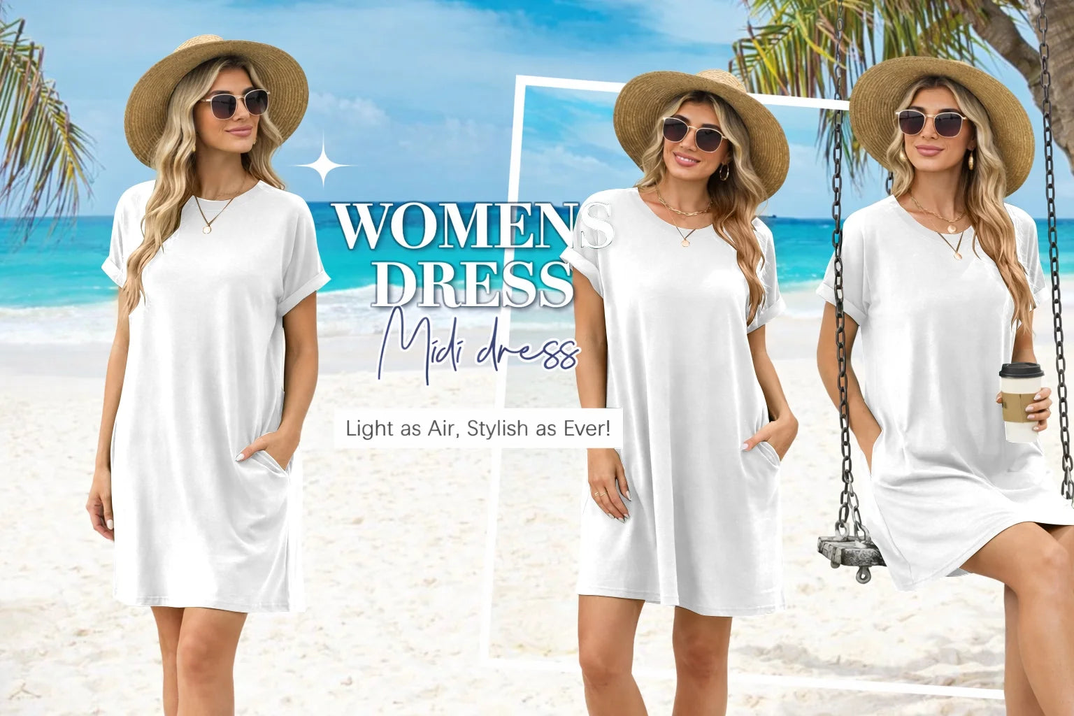 Women'S Casual Summer Short Sleeve T Shirt Dress Nightgown Crew Neck Loose Basic Womens Clothes Dresses with Pockets Swing Dressy Solid Color White plus Size XXL